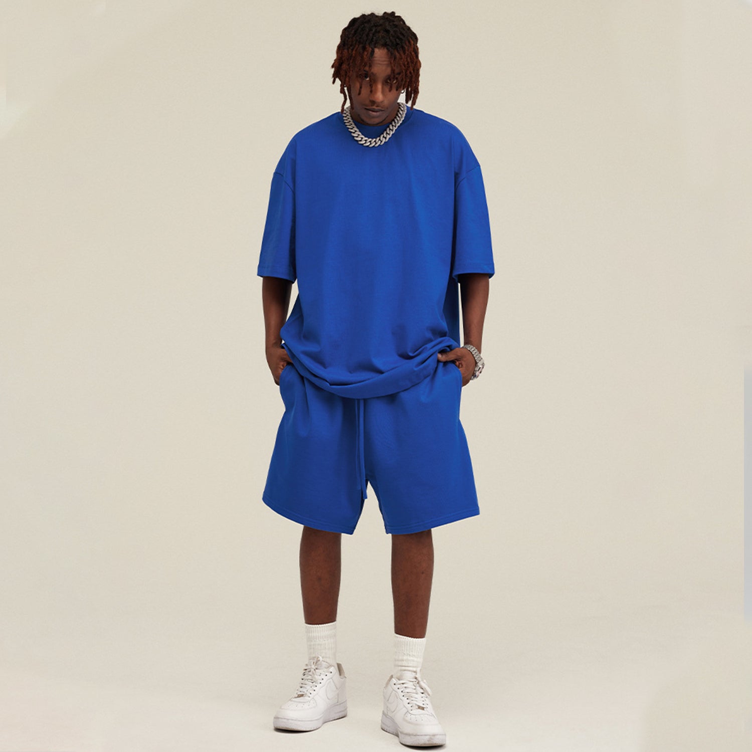 SL Blue Oversized Tee & Sweat Shorts Set