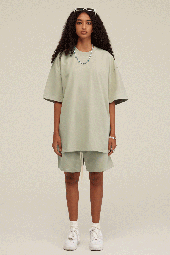 SL Pastel Gray Oversized Tee & Sweat Shorts Set