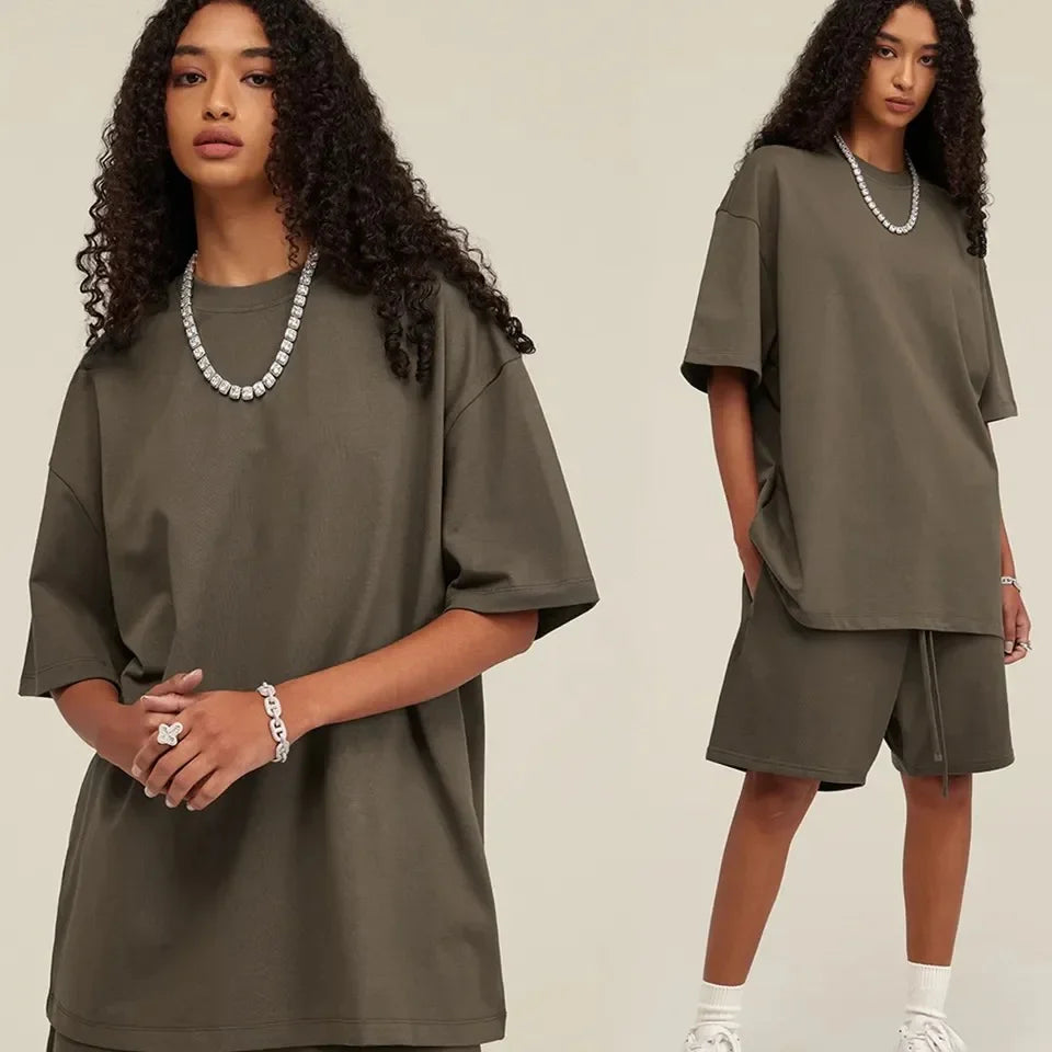 SL Dark Taupe Oversized Tee & Sweat Shorts Set