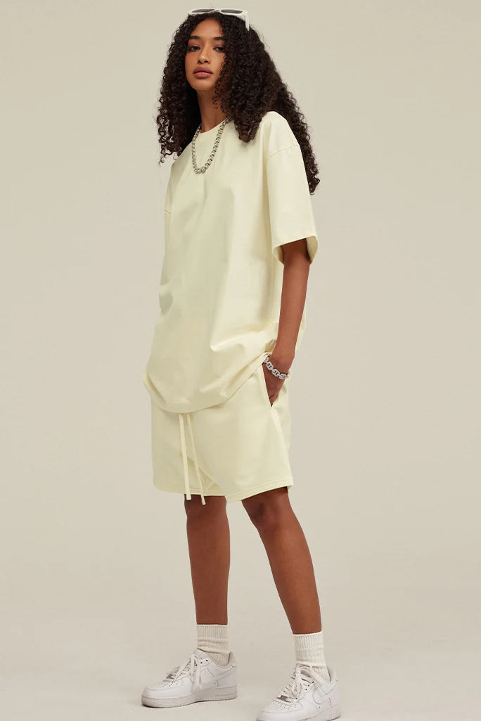 SL Light Yellow Oversized Tee & Sweat Shorts Set